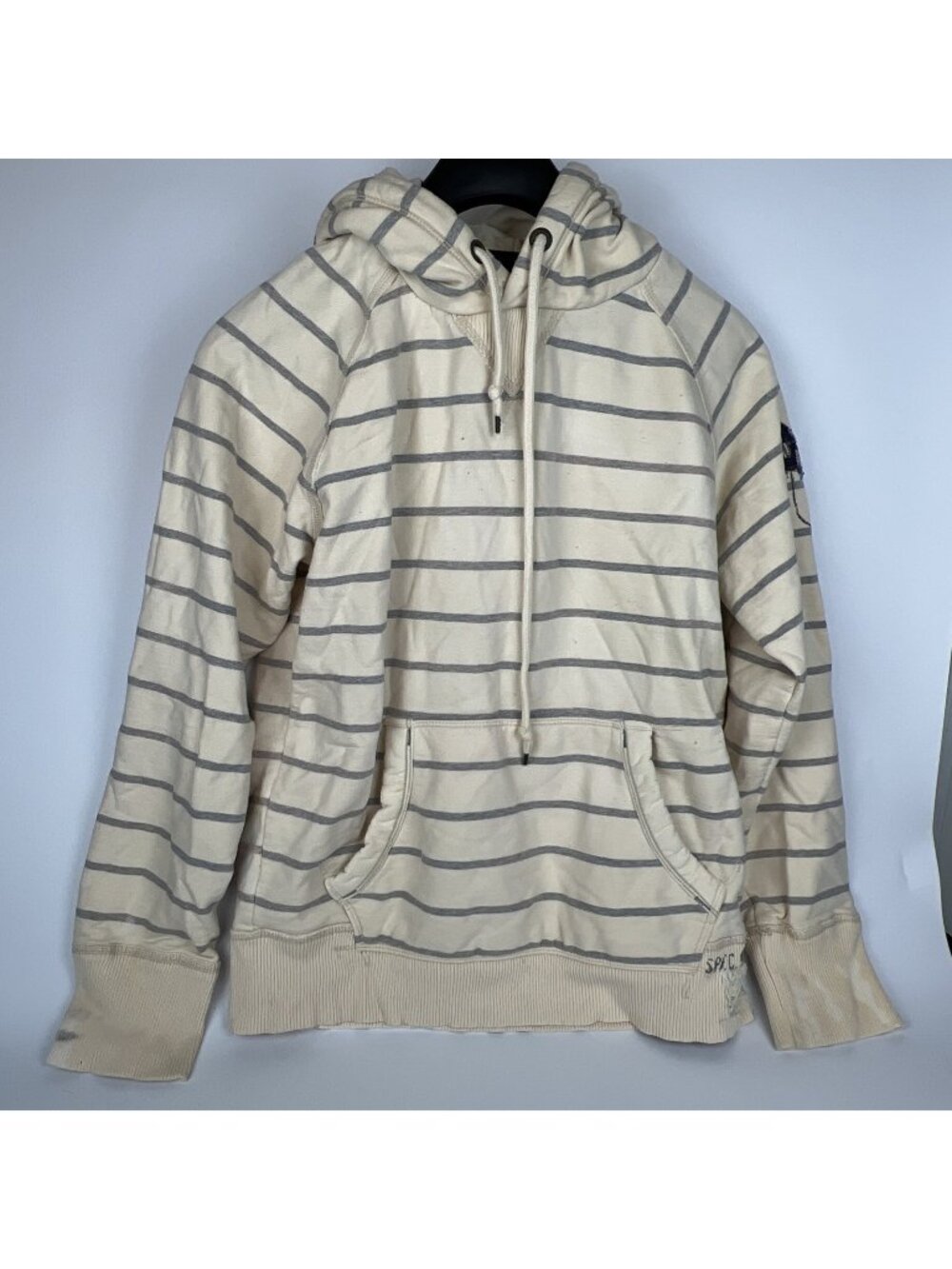 American Eagle Hoodie Adult Medium White Gray Striped Heavy Weight Hoodie